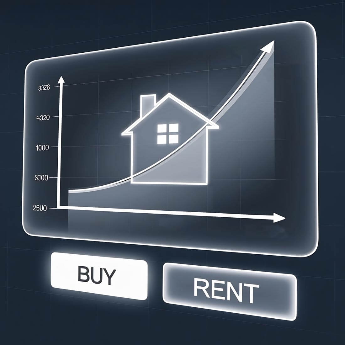 Infographic with an upward-trending arrow curve and a stylised house icon in the background, illustrating the long-term appreciation in value of real estate.