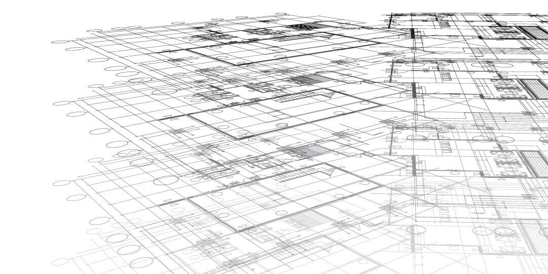 Technical architectural drawing with floor plans in a perspective view on a white background.