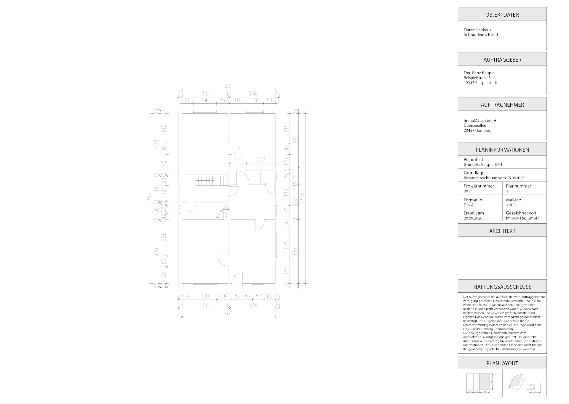 Result of the dimensioned ground floor plan