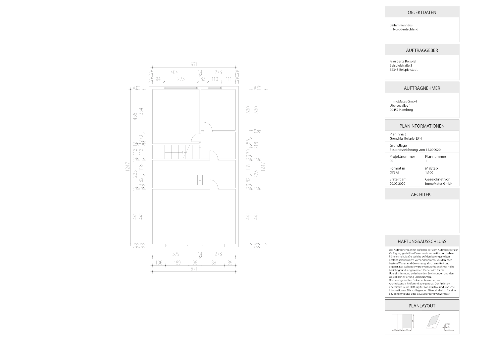 Ergebnis bemaßter Grundriss Obergeschoss